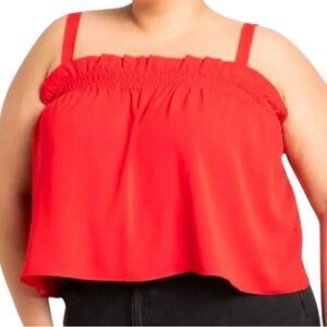 Eloquii Red Ruffle Chest Cropped Sleeveless Trapeze Top